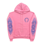 Chrome Hearts Pink Hoodie With Blue Cross Sleeve Graphics