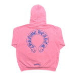 Chrome Hearts Pink Hoodie With Blue Cross Sleeve Graphics