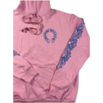 Chrome Hearts Pink Hoodie With Blue Cross Sleeve Graphics