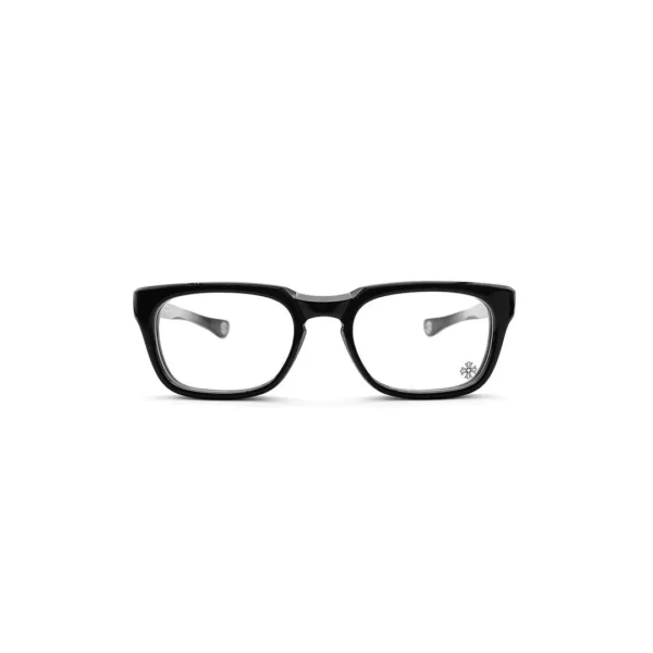 GRIM BK/SS Chrome Hearts Glasses with matte black frame and sterling silver gothic cross detailing