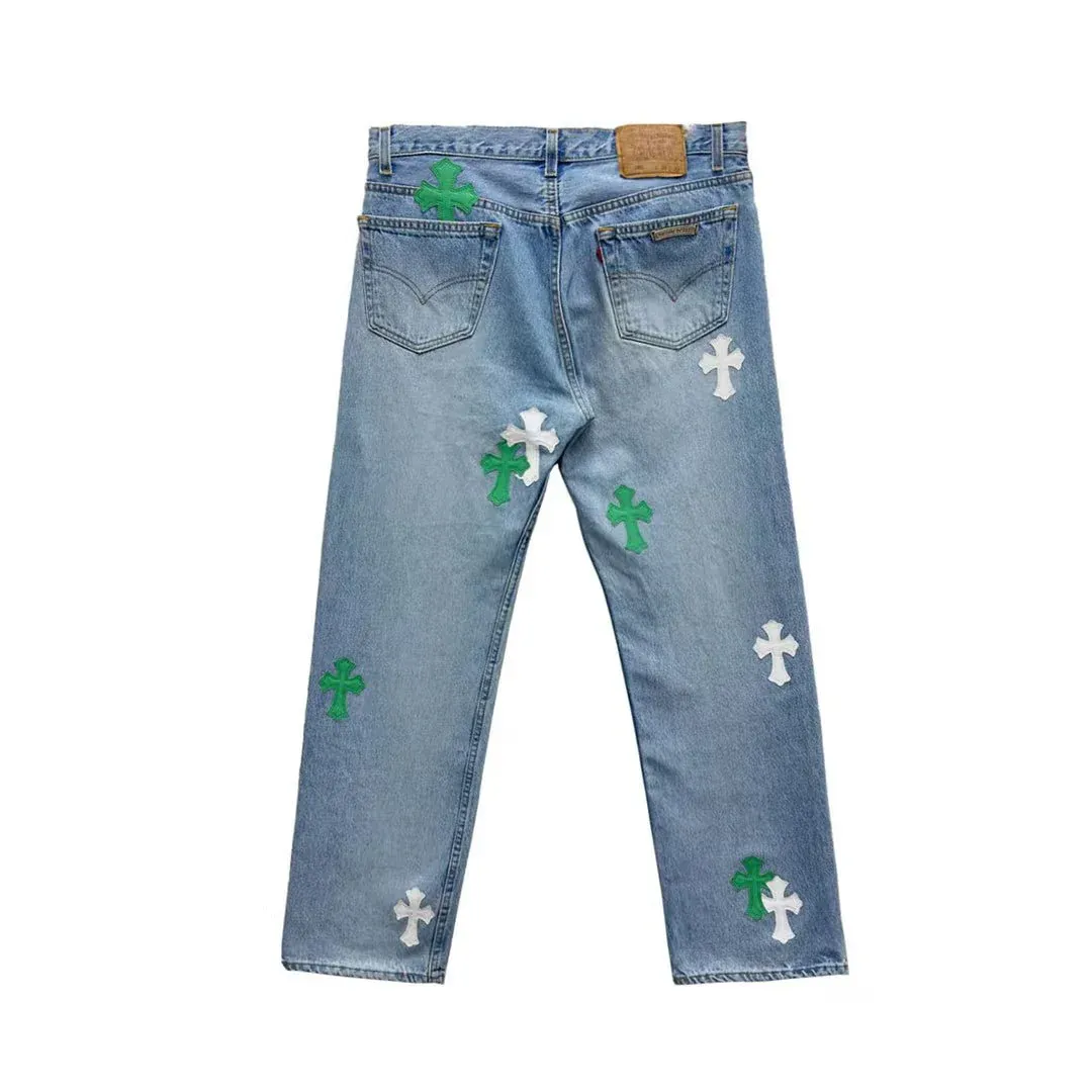 Chrome Hearts Green Cross Patch Jeans Chrome Hearts Green Cross Patch Jeans