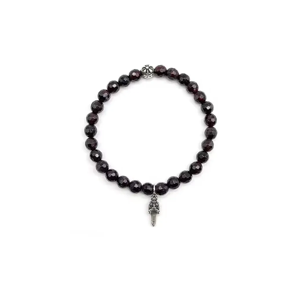 6MM GARNET 2 SILVER BEADED BRACELET 6MM GARNET 2 SILVER BEADED BRACELET