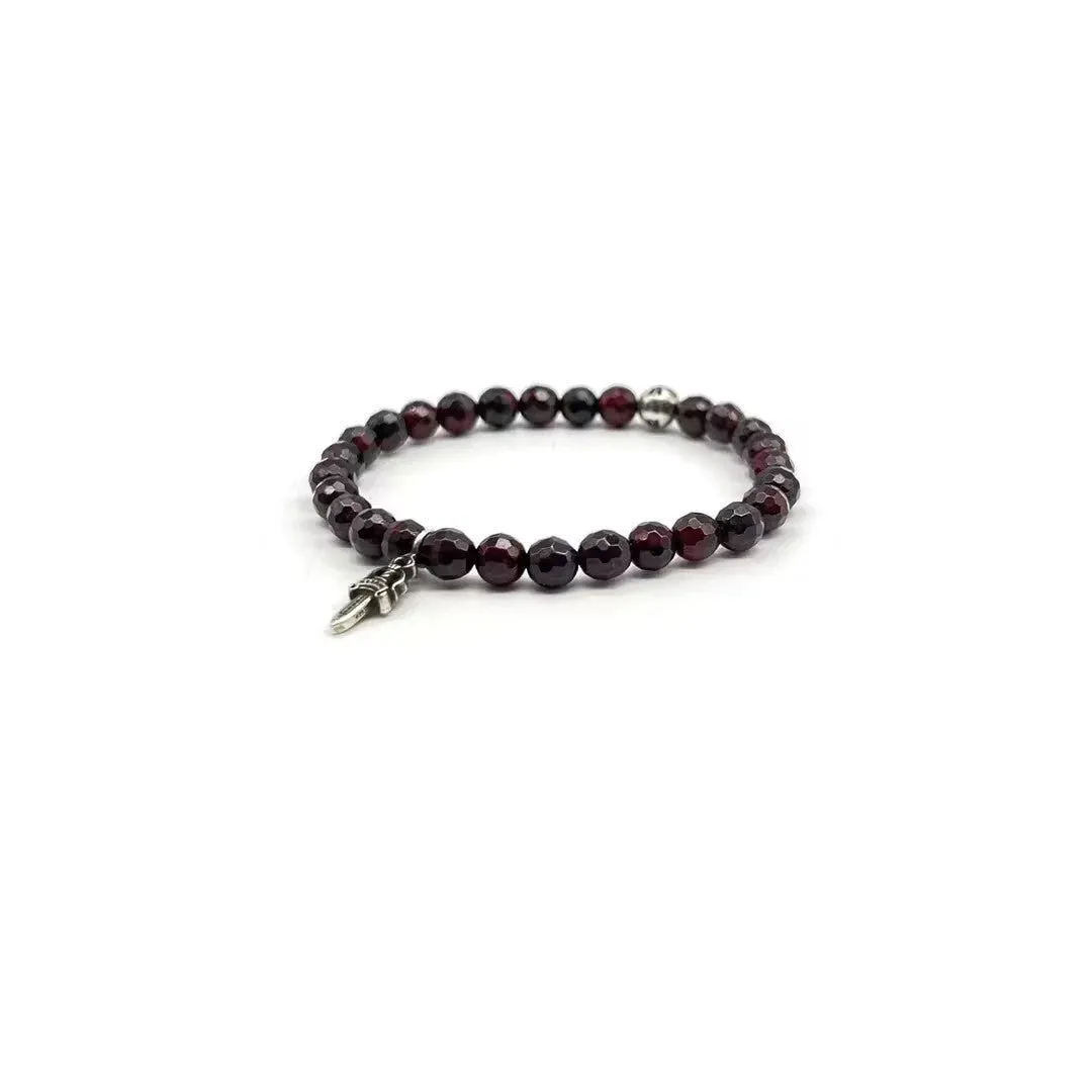 6MM GARNET 2 SILVER BEADED BRACELET 6MM GARNET 2 SILVER BEADED BRACELET