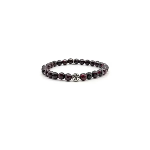 6MM GARNET 2 SILVER BEADED BRACELET