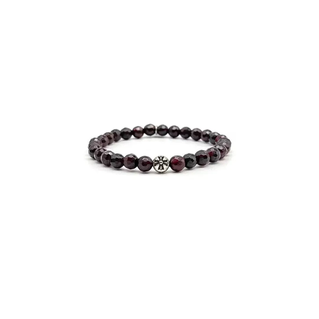 6MM GARNET 2 SILVER BEADED BRACELET 6MM GARNET 2 SILVER BEADED BRACELET