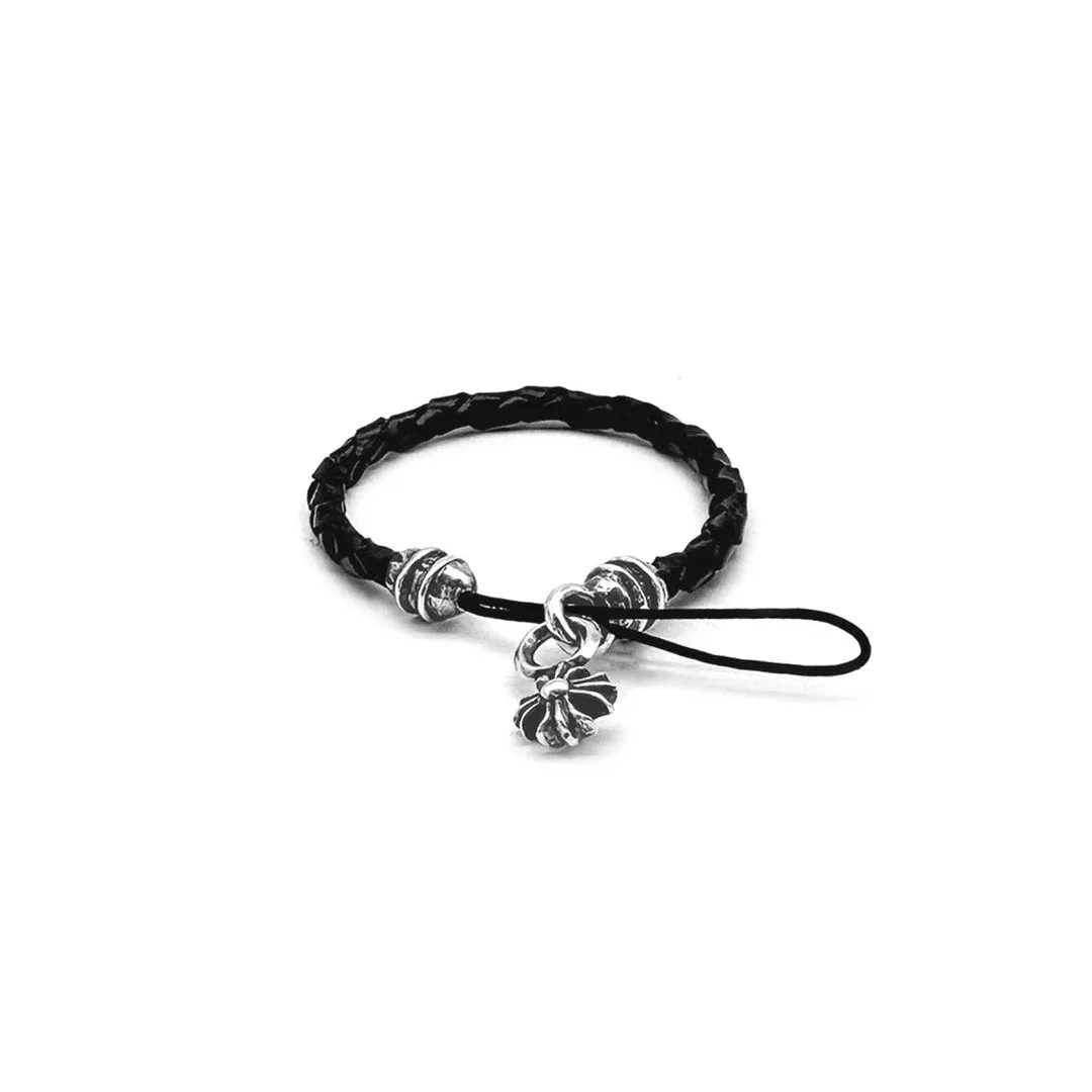 Silver CH Plus Braided Leather Phone Strap Silver CH Plus Braided Leather Phone Strap