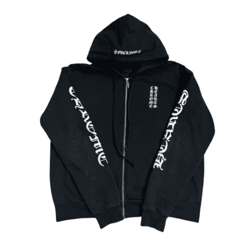 Chrome Hearts Gothic Font Zip Hoodie – Black Script Edition